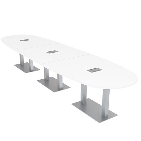 SKUTCHI DESIGNS 14 Person Large Conference Table with Power And Data, Modular Boval Table, 14 Ft, White HAR-BOVL-46X168-DOU-ELEC-XD09